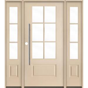 Farmhouse Faux Pivot 64 in. x 80 in. 6-Lite Right-Hand/Inswing Clear Glass Unfinished Fiberglass Prehung Front Door wDSL