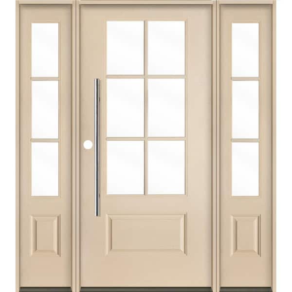 Krosswood Doors Farmhouse Faux Pivot 64 in. x 80 in. 6-Lite Right-Hand/Inswing Clear Glass Unfinished Fiberglass Prehung Front Door wDSL