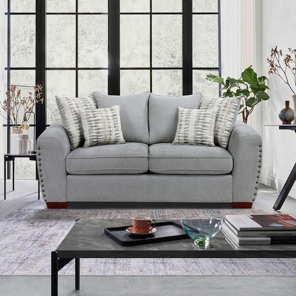 Fleming 70 in. W Gray Chenille Upholstery 2-Seater Loveseat