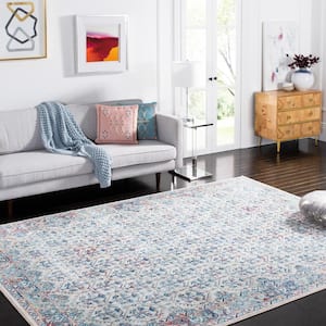 Brentwood Ivory/Blue 8 ft. x 10 ft. Border Multi-Floral Geometric Area Rug