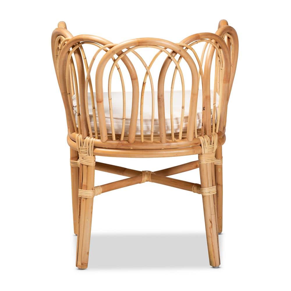 Natural Rattan and Cane Low Arm Chair with White Cushion