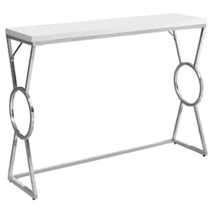 Jasmine 30.5 in. Glossy White MDF and Chrome Metal Accent Table