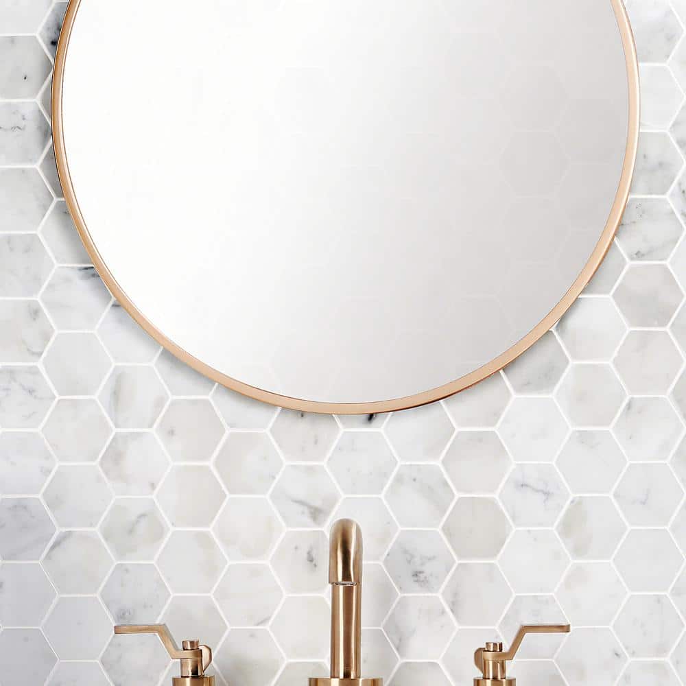 White Carrara 2" Hexagon Polished Marble Mosaic Tile