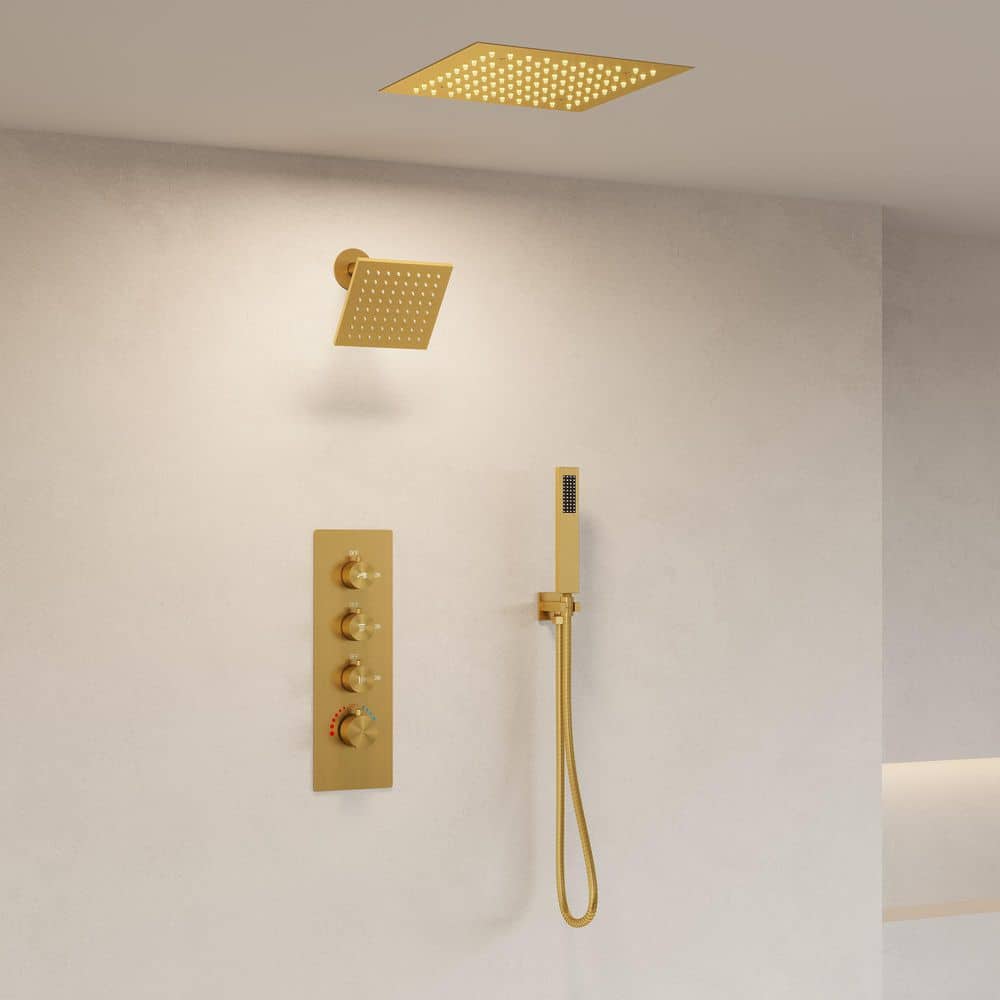YAWWALK Thermostatic LED 7-Spray Ceiling Mount 12 and 6 in. Dual