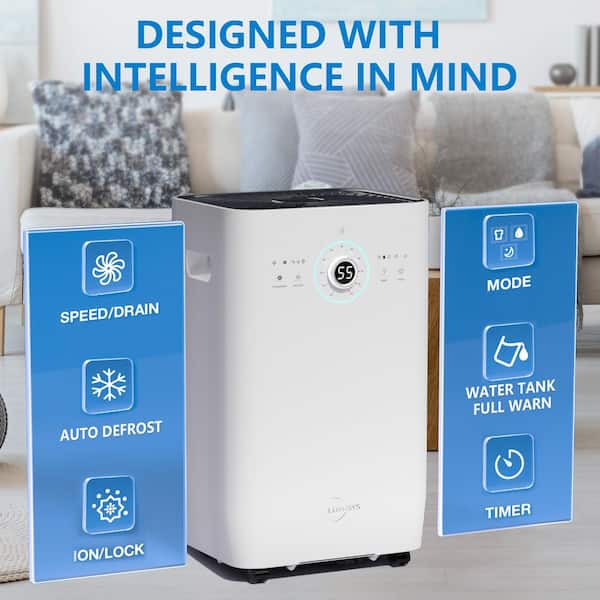 150 pt. 6,500 sq. ft. Dehumidifier for Basement, with Pump and 2.8 Gal. Bucket, Auto Defrost, ION-Air Purifying (White)