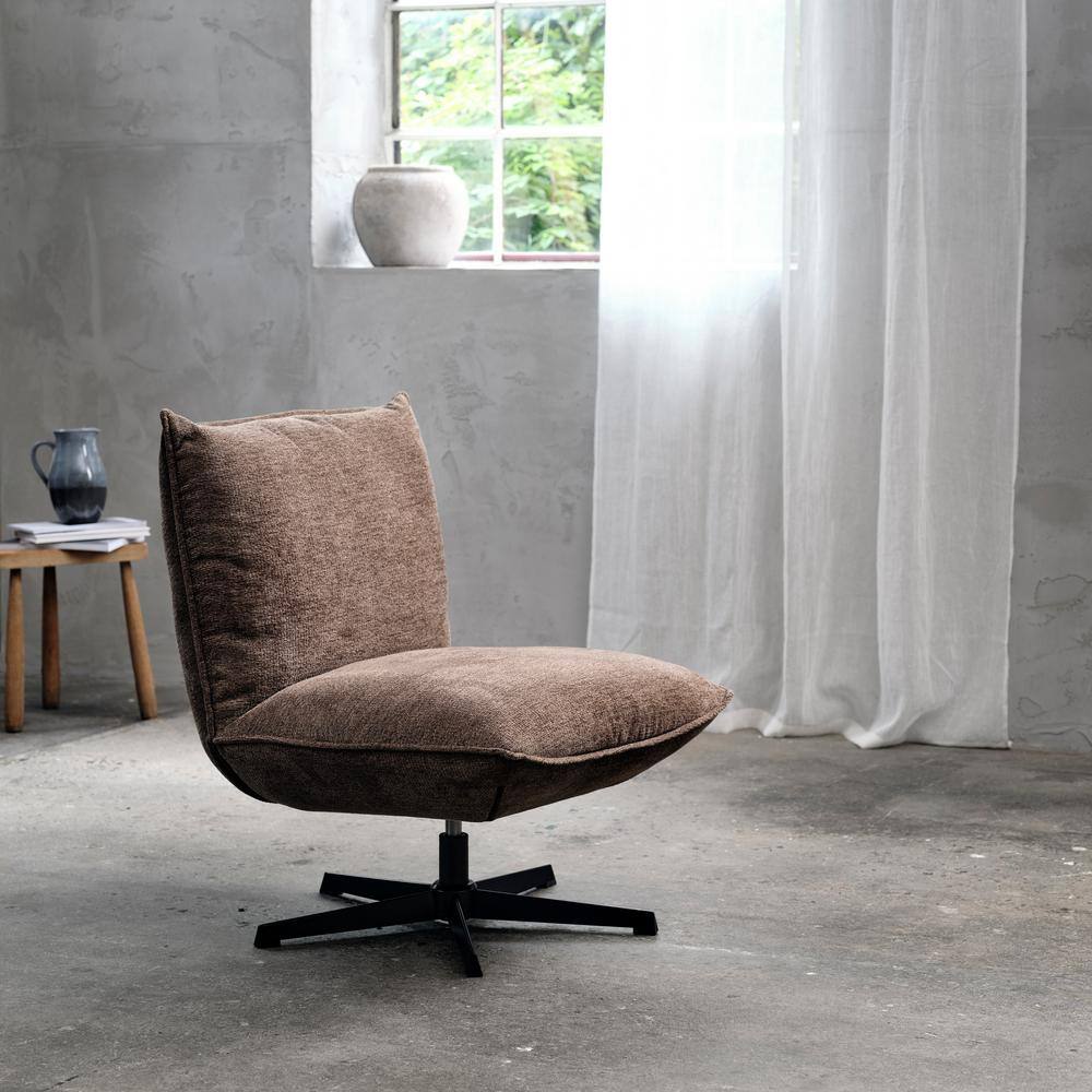 Mocca Polyester Blend Swivel Lounge Chair with Metal Base