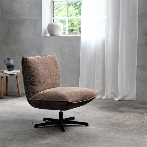 Mocca Chenille Fabric Lounge Chair with Flat Swivel Base