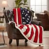CHANASYA Patriotic US Flag Print Red Reversible Sherpa Polyester Throw Bed Blanket - King CAN-CT-US-FLAG-KING