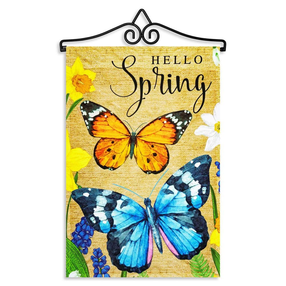 1 ft. x 1.5 ft. Polyester Hello Spring Butterflies Flowers Garden Flag with 1.2 ft. Black Iron Hanger price history on PriceWatchPro