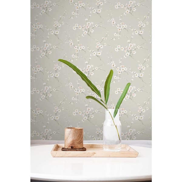 Grey Cherry Blossoms Vinyl Peel and Stick Wallpaper Roll (Covers 30.75 sq. ft.)