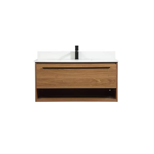 Unbranded Timeless Home 40 in. Single Sink Walnut Brown Bath Vanity with Ivory White Engineered Marble Top