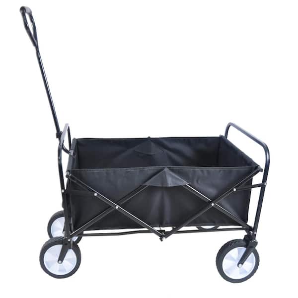 3.6 cu. ft. Metal Folding Wagon Garden Shopping Beach Cart Garden Cart in Black