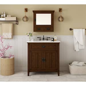 Artisan 33 in. W x 21 in. D x 35 in. H Single Sink Freestanding Bath Vanity in Dark Oak with White Marble Top
