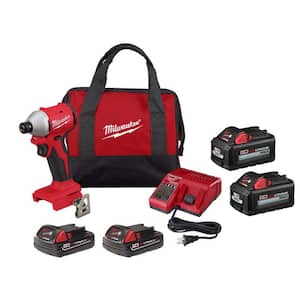 M18 18-Volt Lithium-Ion Brushless Cordless 1/4 in. Impact Driver Kit with (4) Batteries and Charger