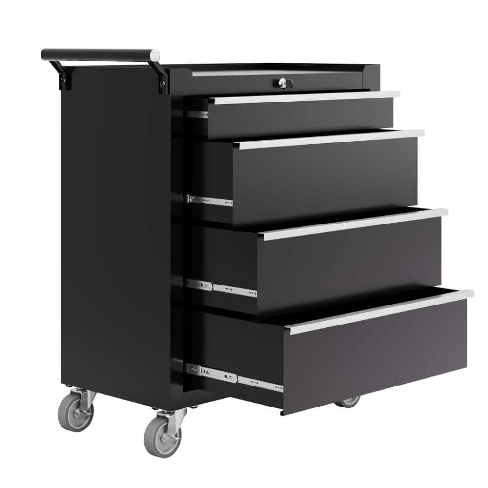 Black 4 Drawers Tool Chest Tool Storage Cabinet with Wheels and Lock, Portable Tool Cart Organizer for Garage Workshop price history on PriceWatchPro