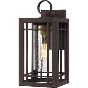 Pelham 6.5 in. 1-Light Western Bronze Outdoor Wall Lantern Sconce with Clear Seeded Glass