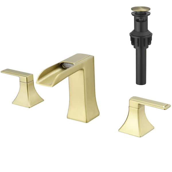 8 in. Widespread Double Handle Bathroom Faucet in Brushed Gold with Pop Up Drain
