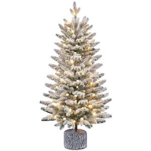 Pre-lit Potted Flocked Tabletop Christmas Tree Mini Flocked Artificial Christmas Tree