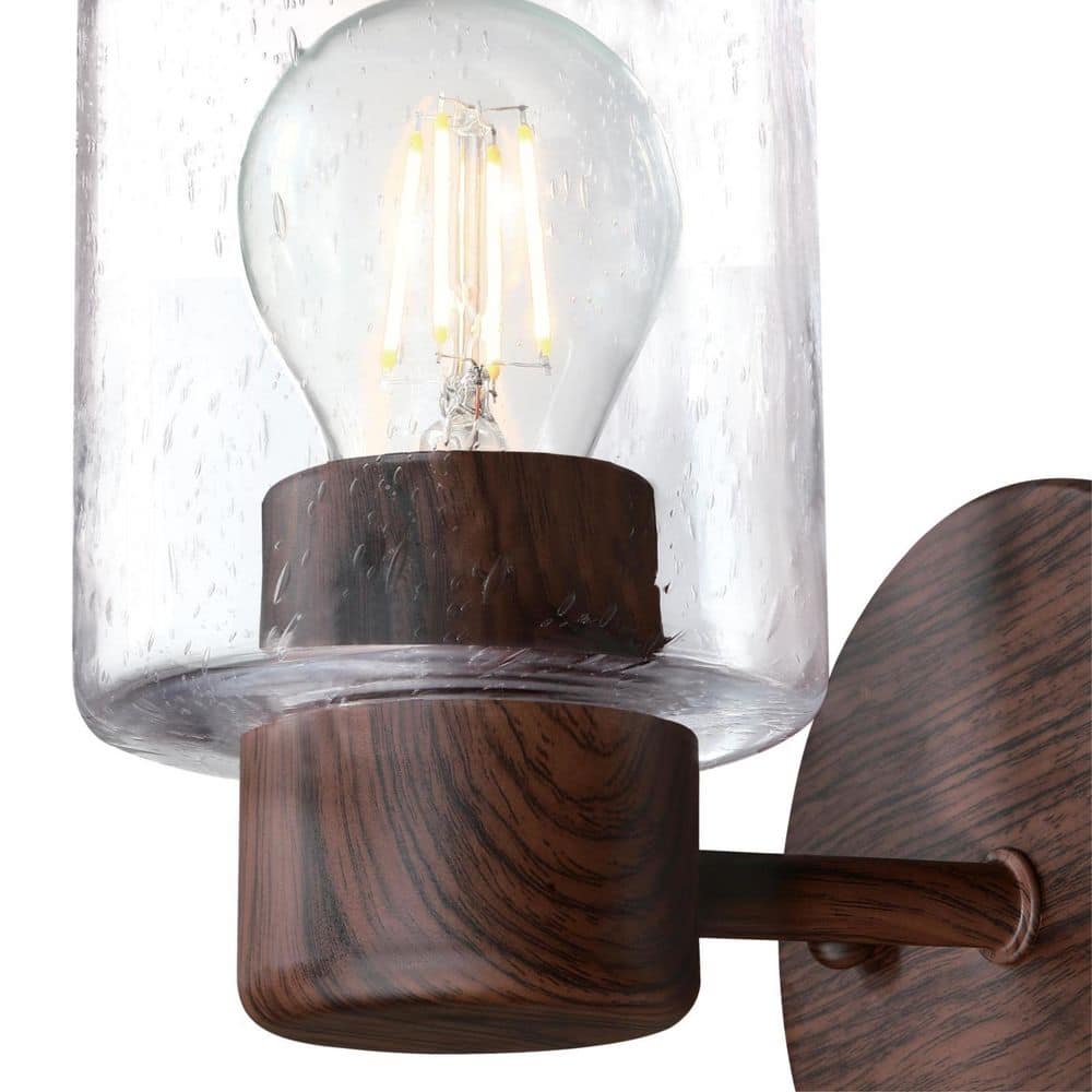 Walnut and Clear Glass Cylinder Wall Sconce