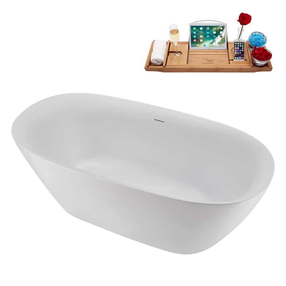 67" White Acrylic Freestanding Soaking Tub with Tray