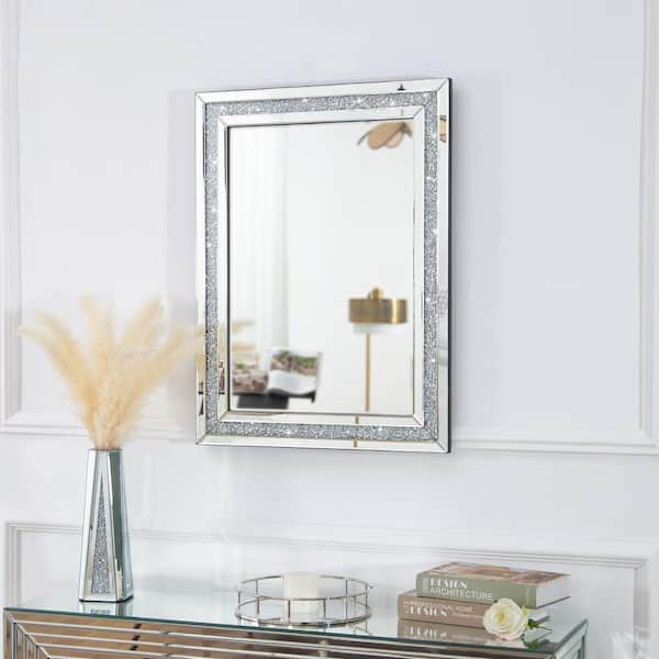 24 in. W x 32 in. H Mirror Frame Silver Decorative Crystal Mirrors for Wall Rectangle Accent Mirror