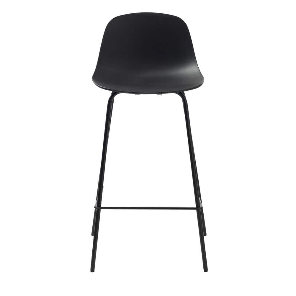 Black Metal Frame Counter Stool with Plastic Seat, Set of 2