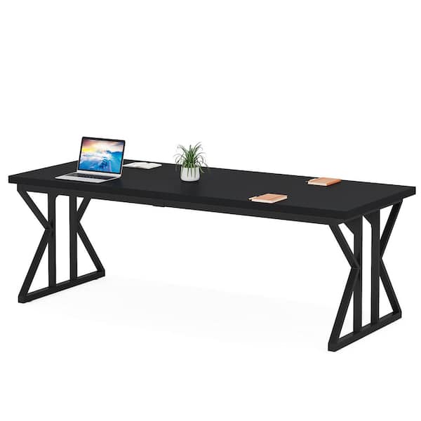 BYBLIGHT Capen Large 78.7 in. Width 6.56 ft. Conference Rectangle Black Wood Meeting Executive Desk Computer Workstation Office
