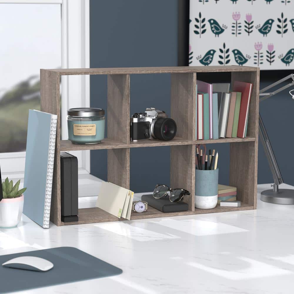 Weathered Gray Wood 6-Cube Floating Wall Organizer