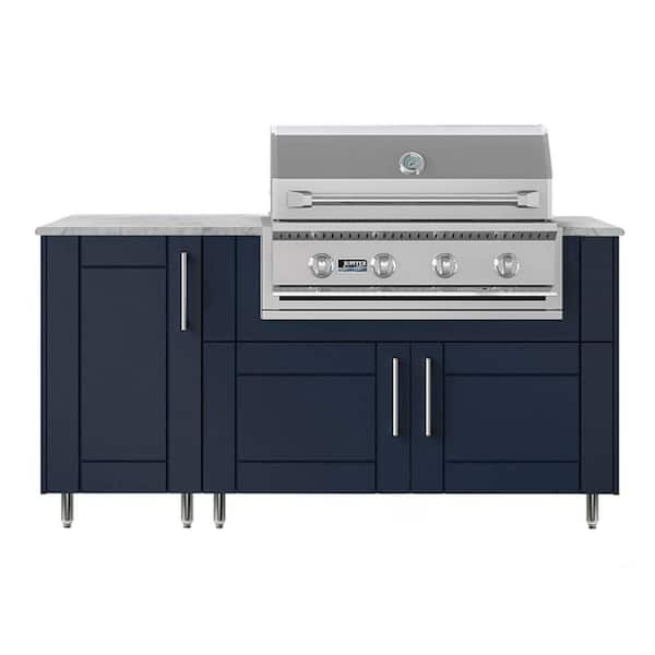 Daybreak 68.5 in. W 4-Burner Propane Grill Island in Sanibel Sapphire Blue with Propane Cabinet