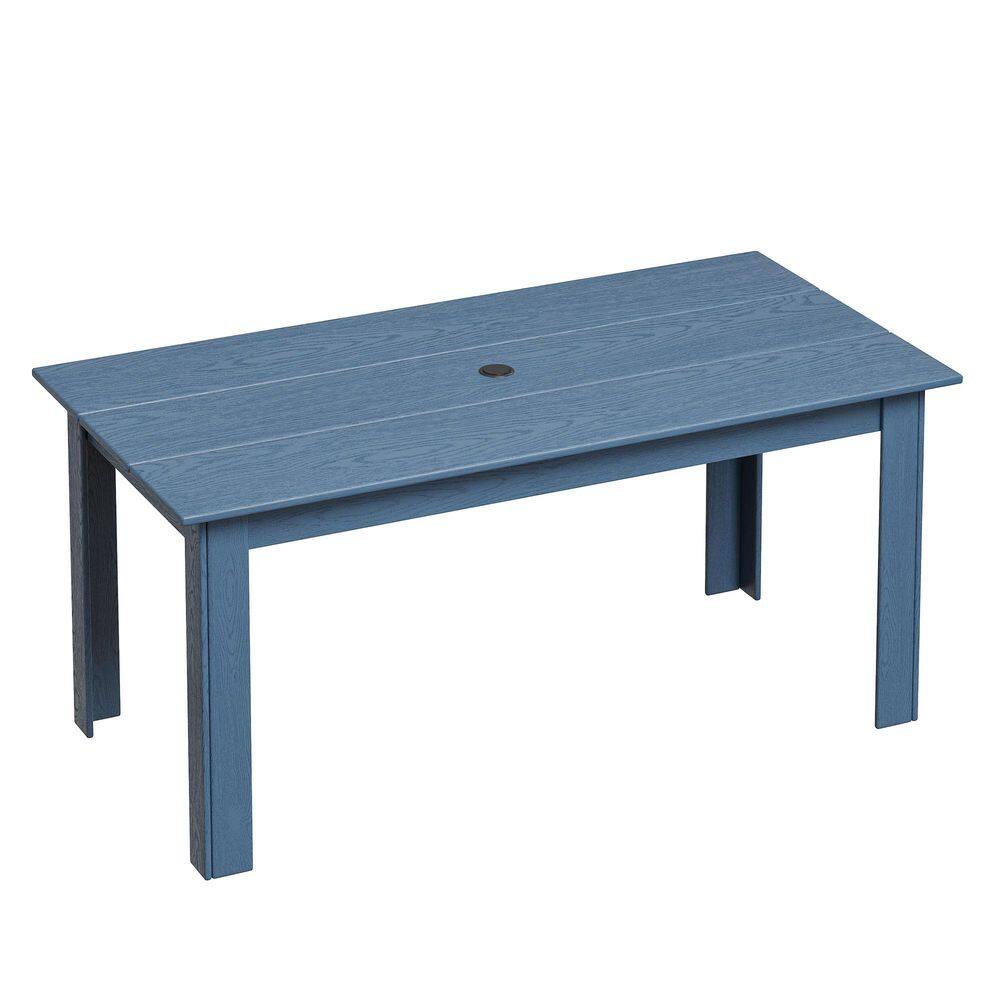 66.8 in. Blue All-Weather HDPE Rectangle Patio Table with 2 in. Umbrella Hole, Durable Outdoor Dining Table for Backyard price history on PriceWatchPro