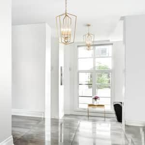 4-Light Gold Modern Cage Chandelier, Seeded Glass Island Pendant Light, DIY Linear Dining Room Pendant Hanging Light