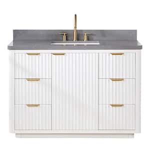 Cadiz 48 in. W x 22 in. D x 34 in. H Single Sink Bathroom Vanity in Fir Wood White with Gray Composite Stone Top