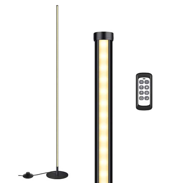 EDISHINE 57.5 in. Black 1-Light Smart Dimmable Modern Column Standing Floor Lamp for Living Room with Remote