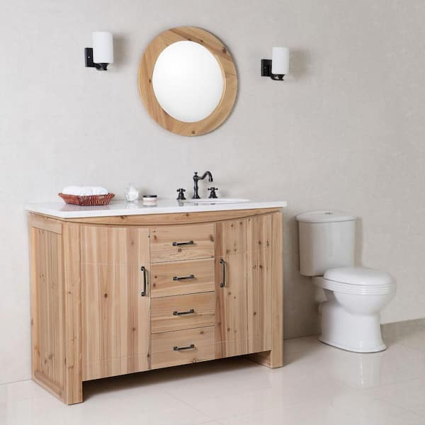 Vista 48 in. W x 22 in. D x 36 in. H Single Vanity in Natural with Marble  Vanity Top in White with White Right Basin