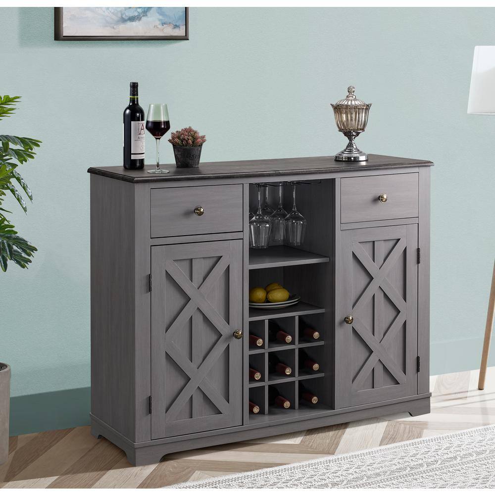 Festivo Modern Gray Wood 47" Bar Cabinet with Brushed Nickel Knobs