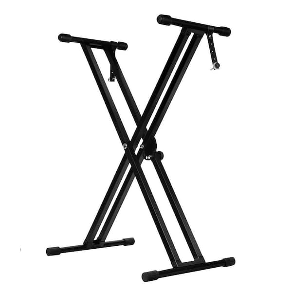 Adjustable Digital Electric Piano Keyboard Cooling Stand Double X-Style for 61 76 88-Keys with Locking Strap in Black