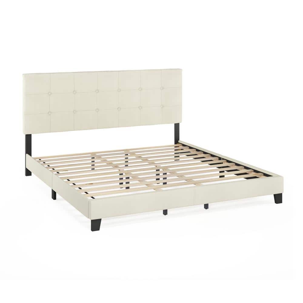 Luxurious Linen King-Sized Platform Bed with Tufted Headboard