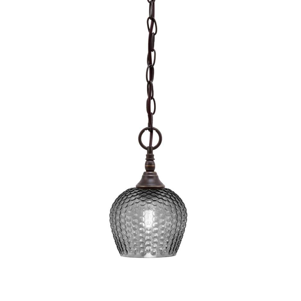 Elva 100-Watt 1_light Dark Granite Shaded Pendant Light with 6 in. Smoke Te