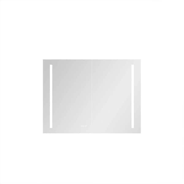 Unbranded 40 in. W x 30 in. H Large Rectangular Gray Aluminum Recessed/Surface Mount Medicine Cabinet with Mirror