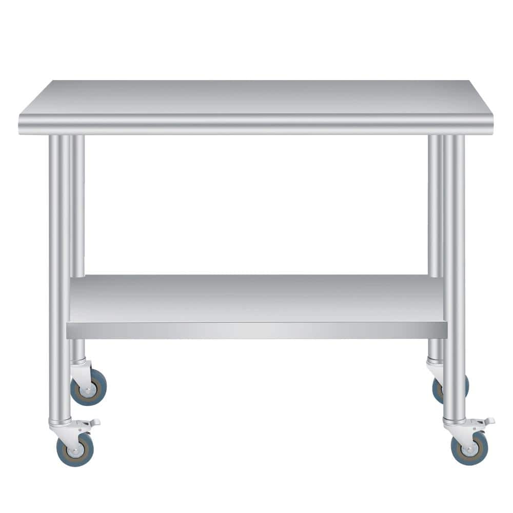 Stainless Steel Kitchen Prep Table Adjustable Undershelf, 4 Caster Wheels Heavy Duty Commercial Workstation 24x48in price history on PriceWatchPro