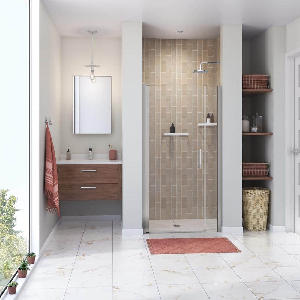 Manhattan 35 in. to 37 in. W x 68 in. H Pivot Frameless Shower Door with Clear Glass in Chrome price history on PriceWatchPro