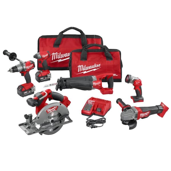 Milwaukee M18 FUEL 18-Volt Lithium-Ion Brushless Cordless Combo Kit (6-Tool) with (2) 5.0 Ah Batteries, (1) Charger, (2) Tool Bags