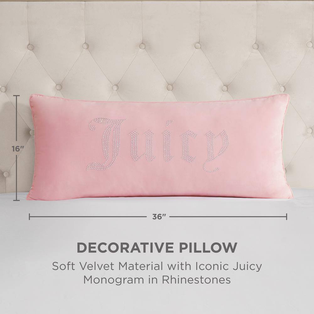 Light Pink Velvet Rhinestone Rectangular Throw Pillow