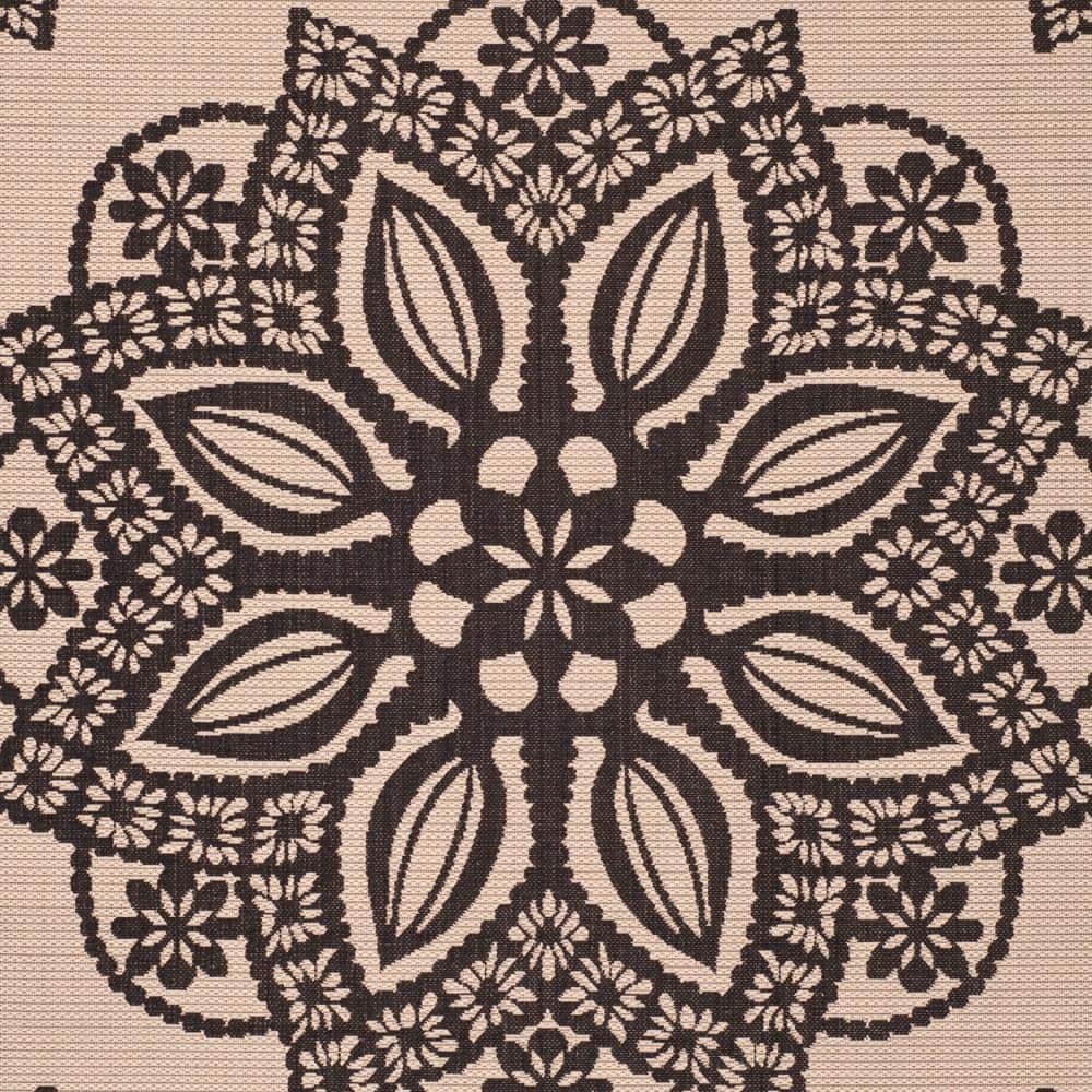 Beige and Black Easy-Care Synthetic Rectangular Rug