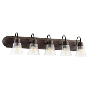 Traditional 36 in. W 5-Lights Oiled Bronze Nickel Vanity Light with Clear Seeded glass