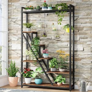 Wellston 70.9 in. Tall Indoor Plant Stand, 7-Tier Large Plant Shelf with 5 S-Hooks, Brown
