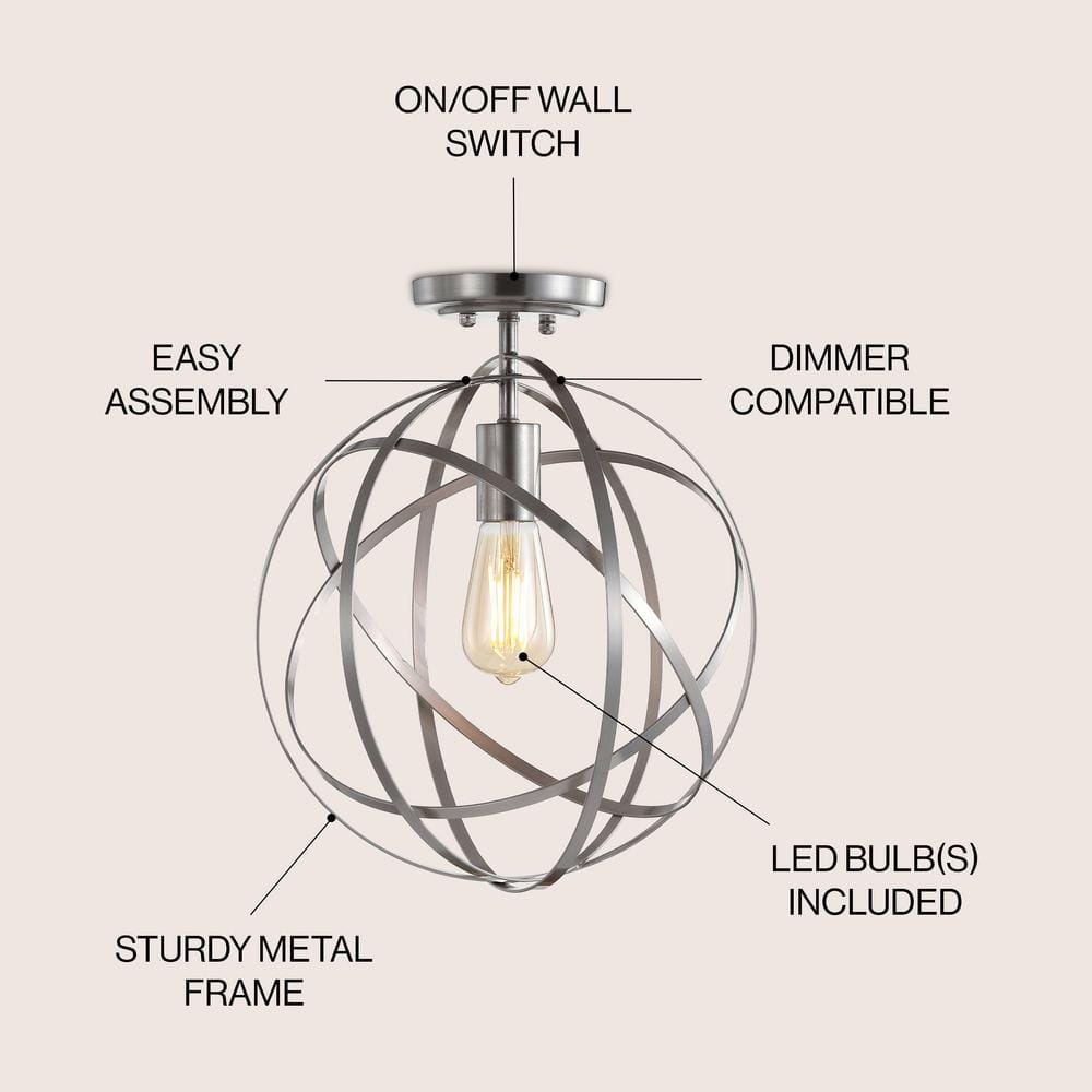 Contemporary Nickel Globe LED Flush Mount Pendant 13"