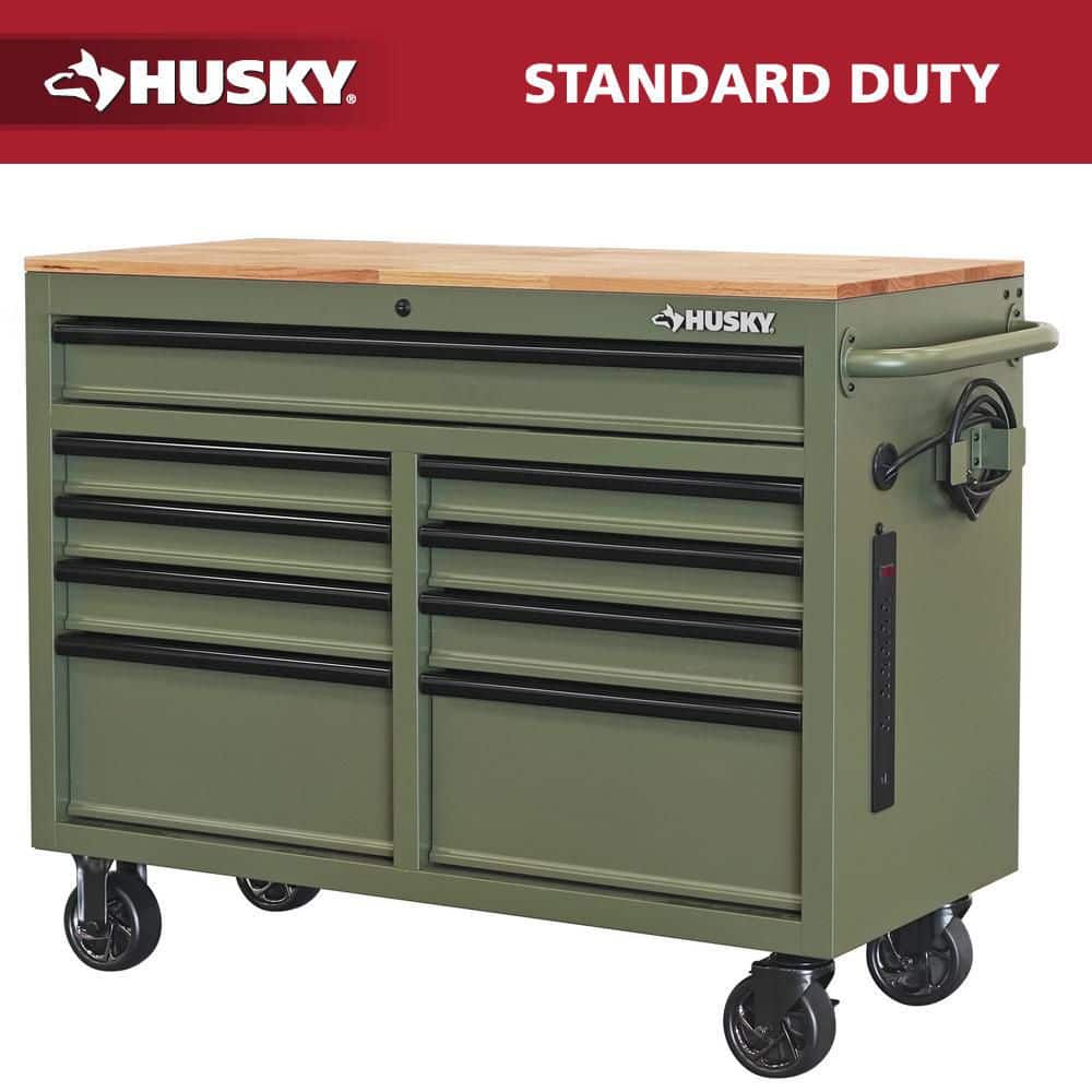 Husky 46 in. W x 18.1 in. D 9-Drawer Army Green Mobile Workbench