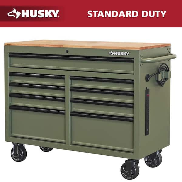 Husky 46 in. W x 18.1 in. D 9-Drawer Army Green Mobile Workbench