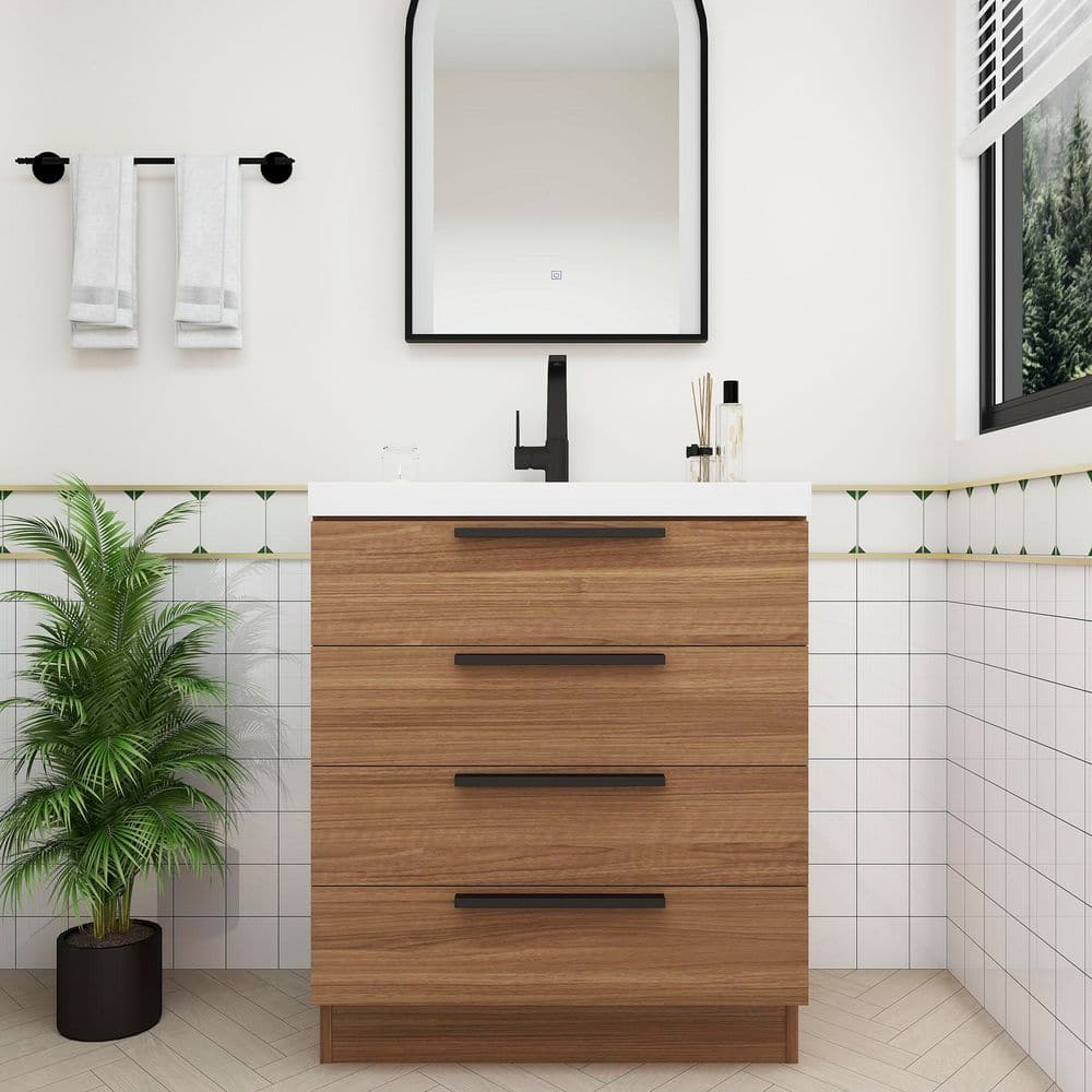 Carla 30 in. W x 20 in. D x 35 in. H Single Sink Freestanding Bath Vanity in Rose Wood with White Acrylic Top price history on PriceWatchPro